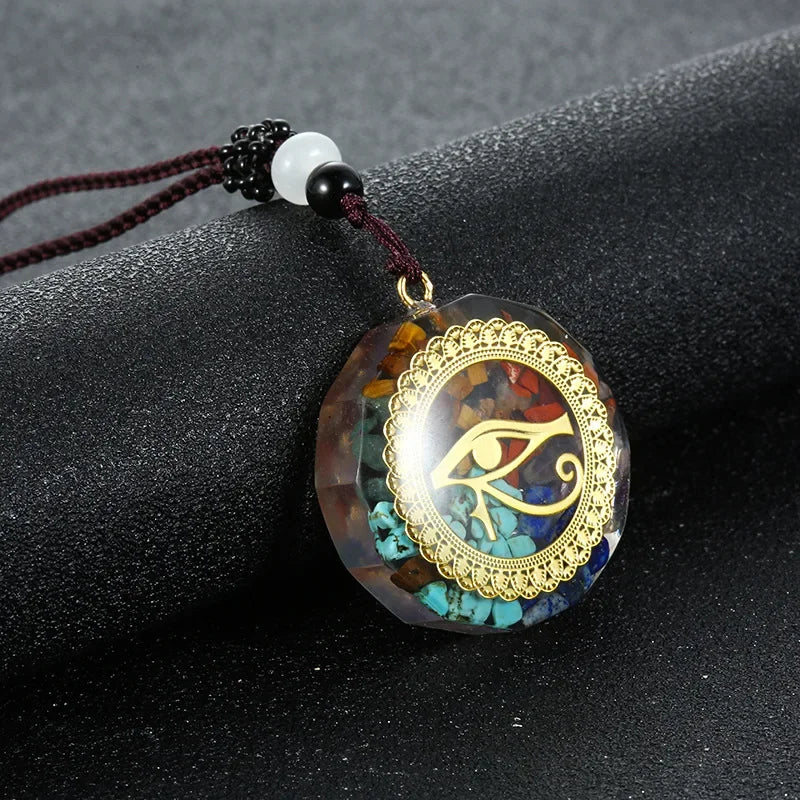 Retro Colorful Chips Natural Turquoise Amethyst Stone Chakra Orgone Energy Pendulum Amulet Reiki Healing Pendant Necklace
