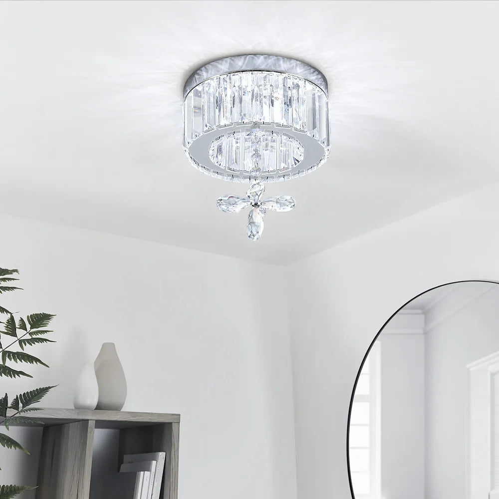 KOMORE Elegant Crystal Round & Square Ceiling Light for Living Room, Bedroom, Kitchen