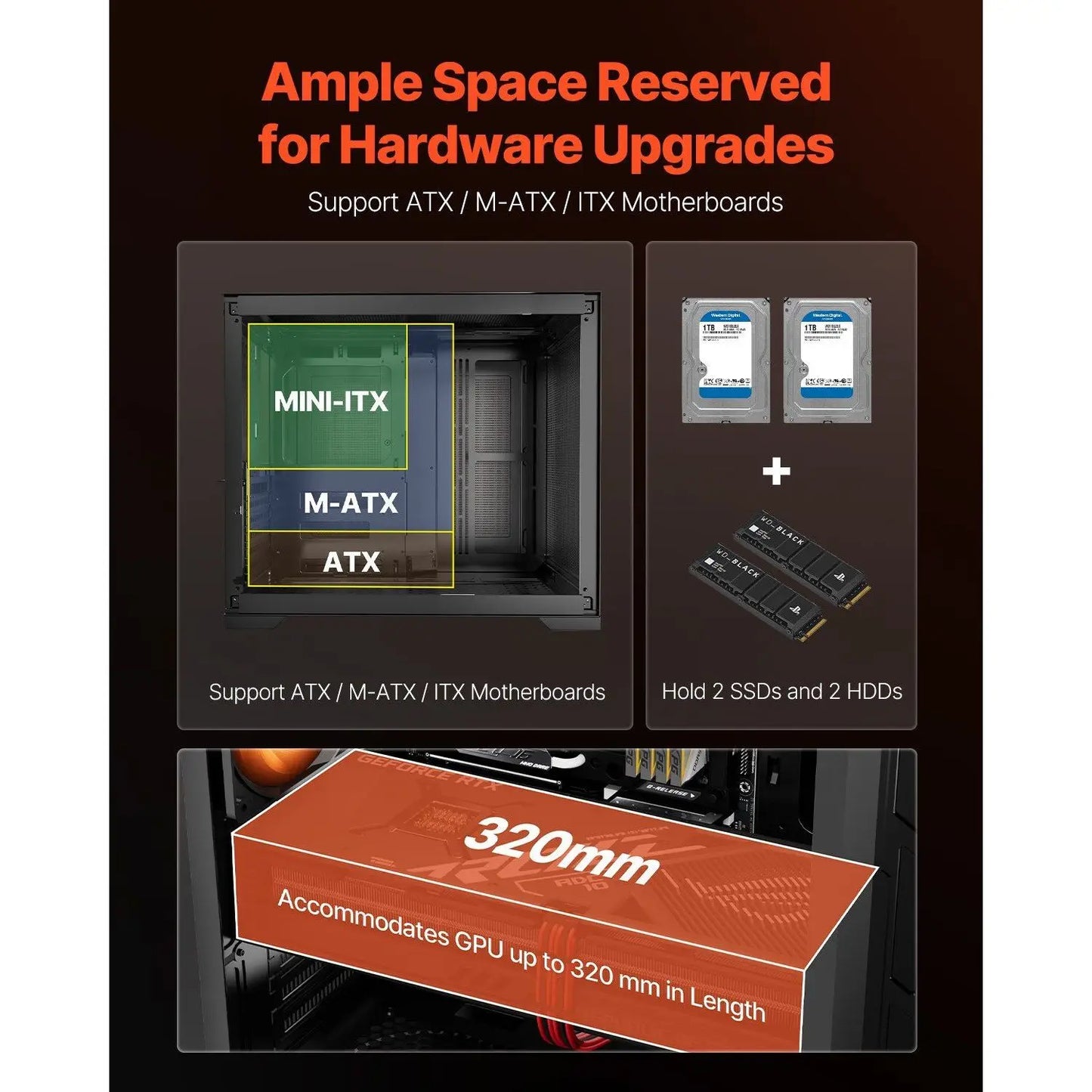 Mid-Tower PC Gaming Case with 3 X 120 mm ARGB Fans Compatible for ATX Motherboard for Computer Users