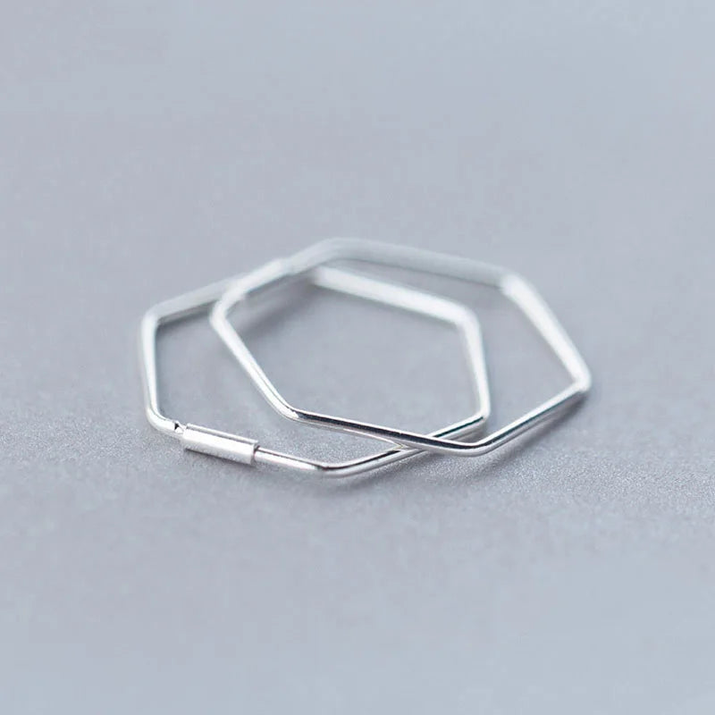 Trustdavis Newest 925 Sterling Silver Women's Jewelry Fashion Cute Hexagon Hoop Earrings For Fine Silver 925 Earring Gift DS133