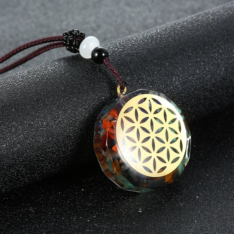 Retro Colorful Chips Natural Turquoise Amethyst Stone Chakra Orgone Energy Pendulum Amulet Reiki Healing Pendant Necklace