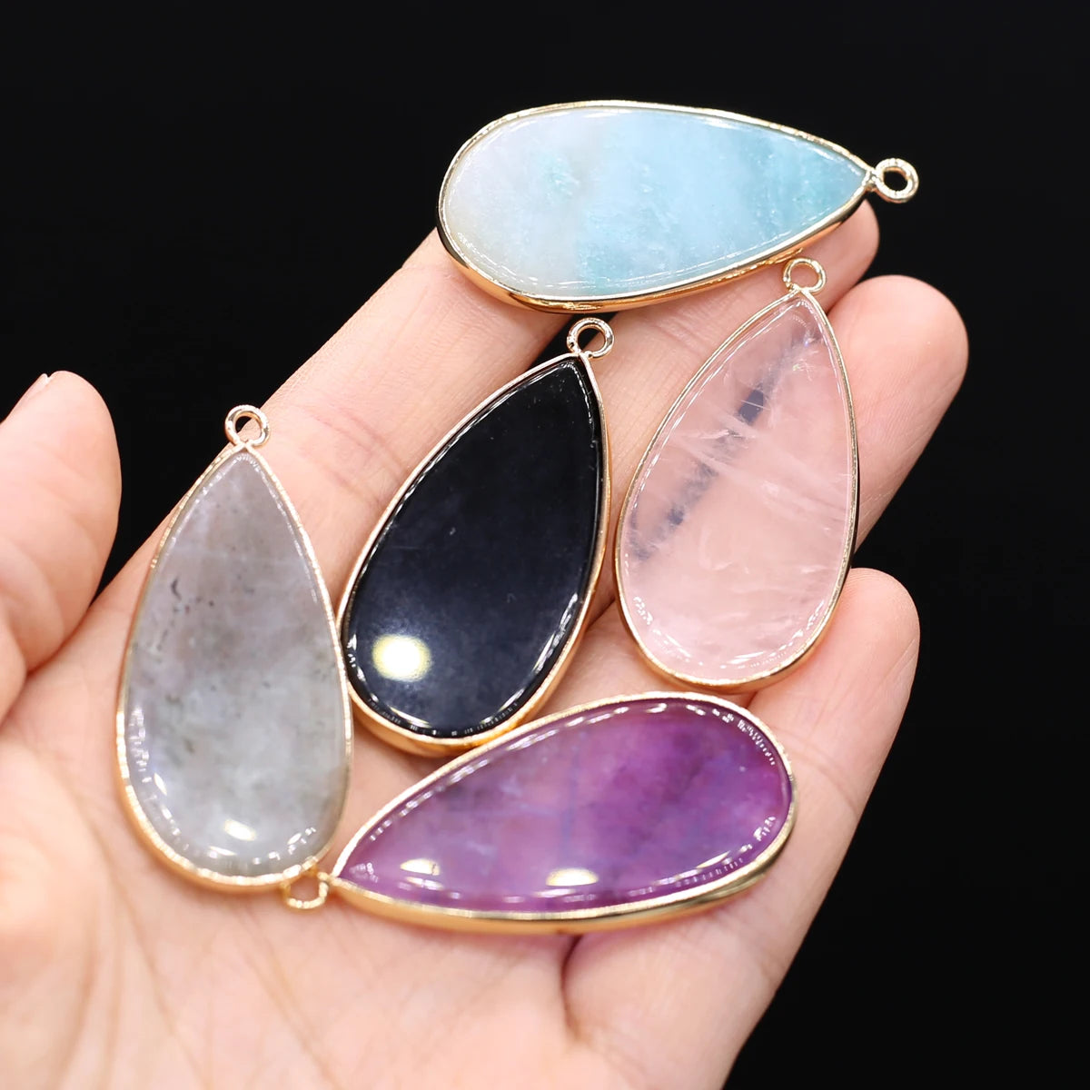 Natural Stone Pendants Water Drop Labradorite Amethyst for Trendy Jewelry Making DIY Women Necklace Accessory