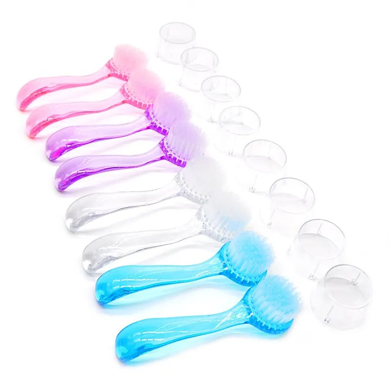 New Plastic Nail Brush Soft Remove Dust Make Up Washing Brushes Dust Round Head Powder Clean With Cap Pedicure