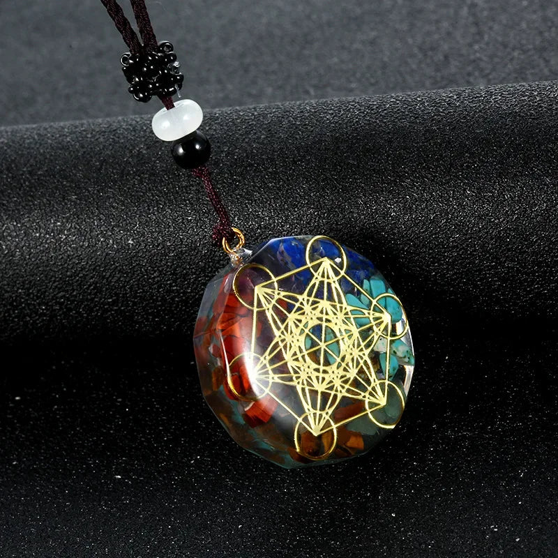 Retro Colorful Chips Natural Turquoise Amethyst Stone Chakra Orgone Energy Pendulum Amulet Reiki Healing Pendant Necklace