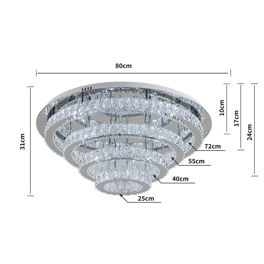 KOMORE Elegant Crystal Round & Square Ceiling Light for Living Room, Bedroom, Kitchen