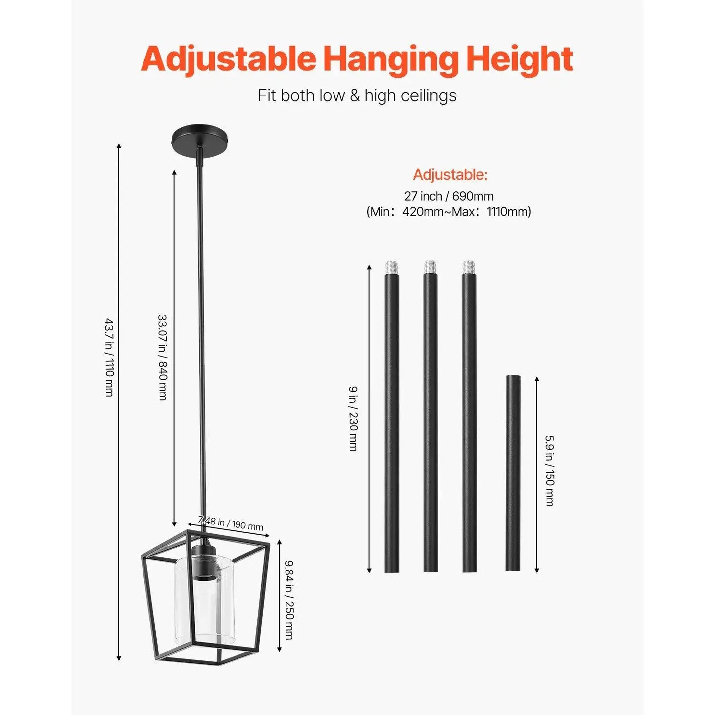 Black Iron Cage Metal Pendant Light with Glass Shade Elegant Chandelier & Pendant Lighting