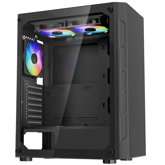 Mid-Tower PC Gaming Case with 3 X 120 mm ARGB Fans Compatible for ATX Motherboard for Computer Users