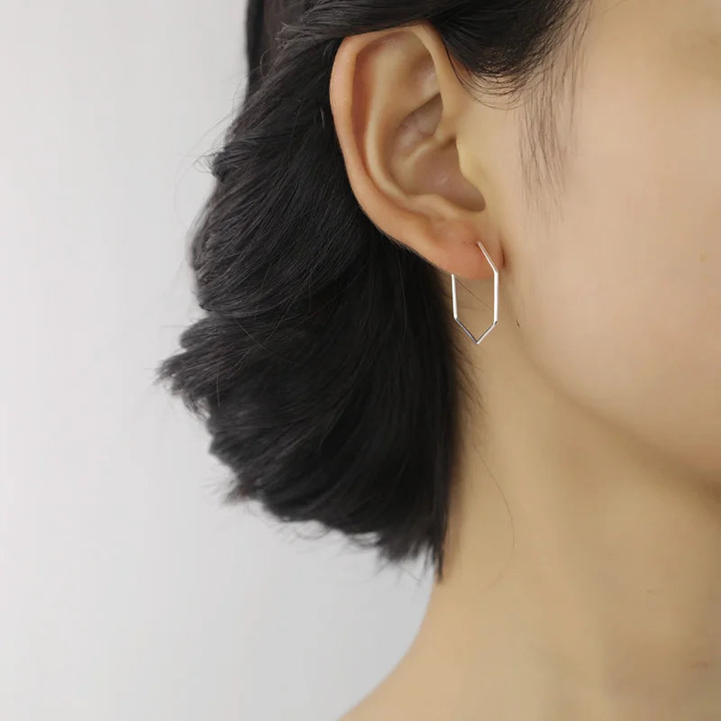 Trustdavis Newest 925 Sterling Silver Women's Jewelry Fashion Cute Hexagon Hoop Earrings For Fine Silver 925 Earring Gift DS133