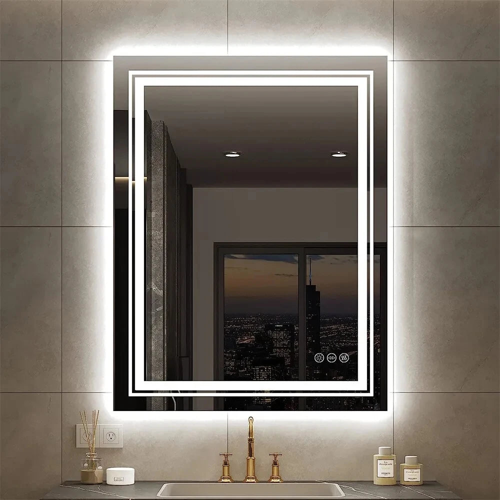 Wisfor LED Bathroom Mirror With Front Backlit Dimmable Vanity Wall Mirror HD Anti-fog