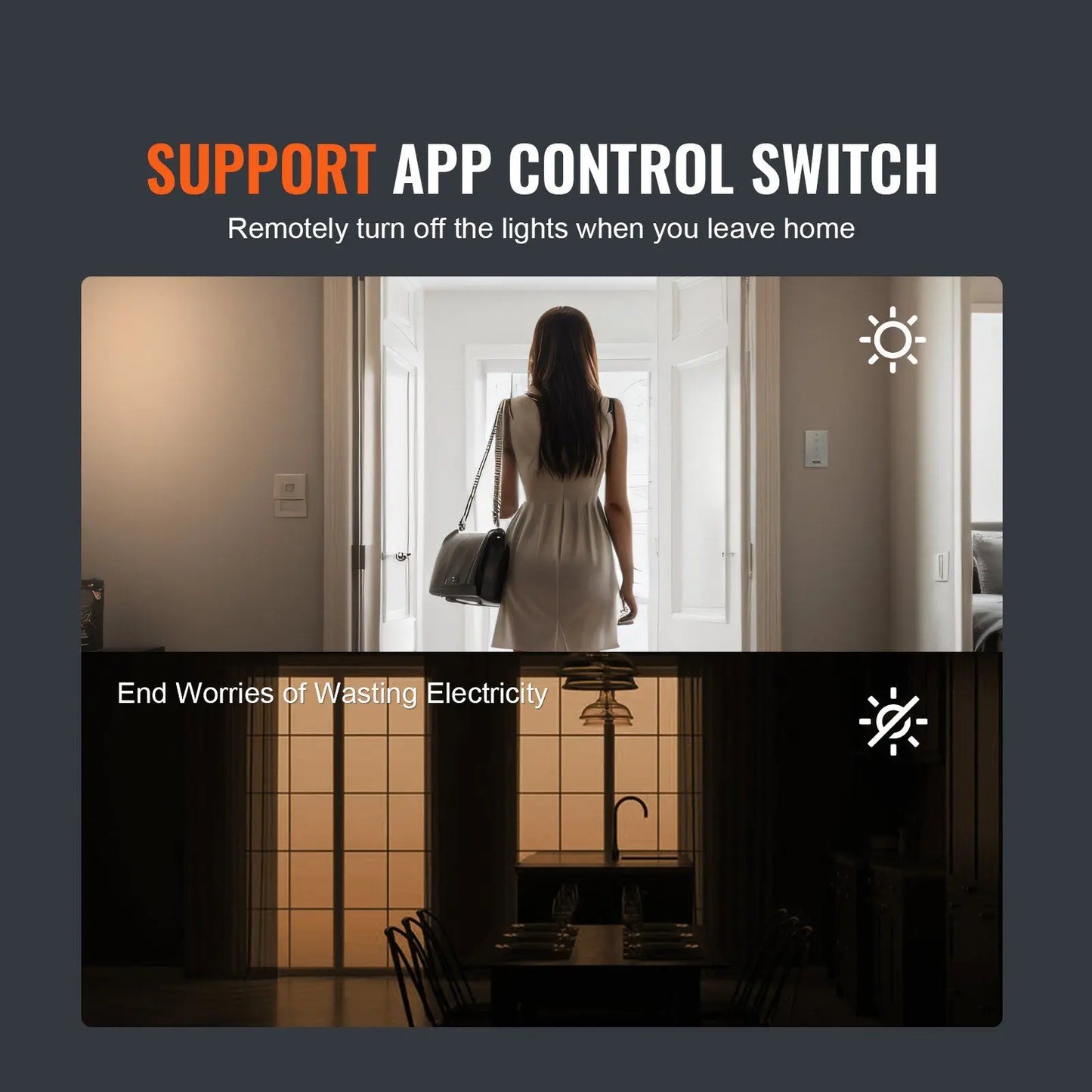 WiFi Smart Light Dimmer Switch 100-250V AC Wi-Fi 2.4GHz 15%- Stepless Dimming LED Dimmable Touch Panel App Remote Control