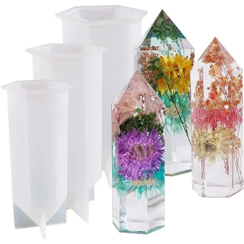 Crystal Resin Molds Hexagonal Cone Centrum Cuboid Molds Silicone Resin Mold, Cube Resin Mold for Jewelry Making Handcrafts DIY T