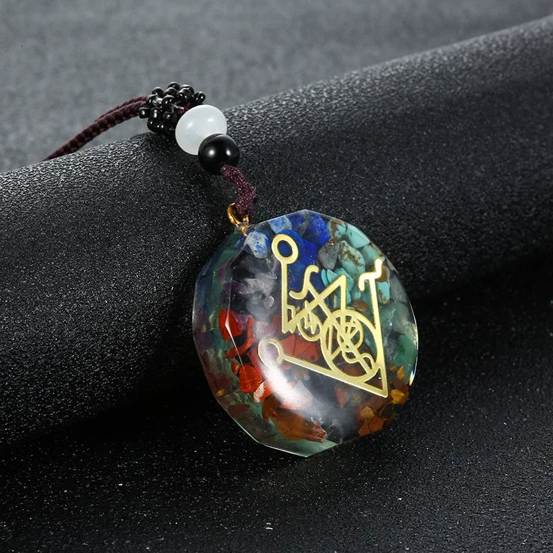 Retro Colorful Chips Natural Turquoise Amethyst Stone Chakra Orgone Energy Pendulum Amulet Reiki Healing Pendant Necklace