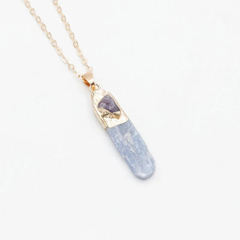 Natural bluestone pendant bluestone with amethyst necklace irregular bluestone blue crystal necklace Crystals and Healing Stones