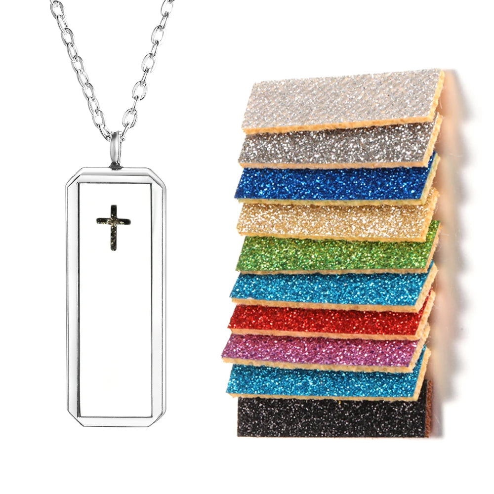 Rectangle Pendant Stainless Steel Magnetic Perfume Necklace Aromatherapy Essential Oil Diffuser Locket Fashion Necklace Jewelry