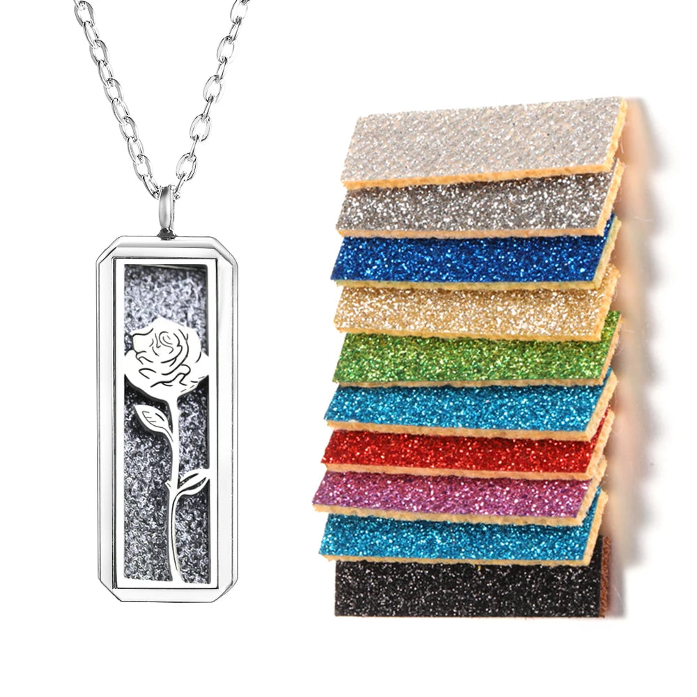 Rectangle Pendant Stainless Steel Magnetic Perfume Necklace Aromatherapy Essential Oil Diffuser Locket Fashion Necklace Jewelry