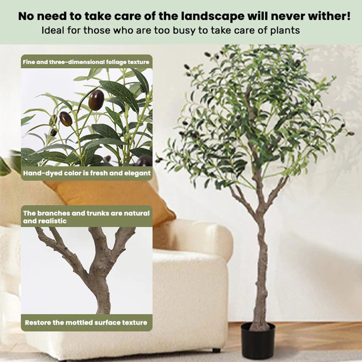 Realistic Artificial Olive Tree, Lifelike Faux Olive Plant for Home, Office, Garden Décor