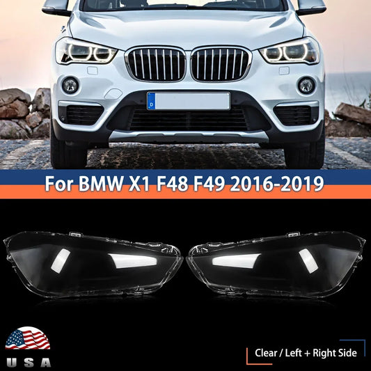 Pair of Headlight Lens Cover Cap For BMW X1 F48 F49 2016-2019 Left Right Side