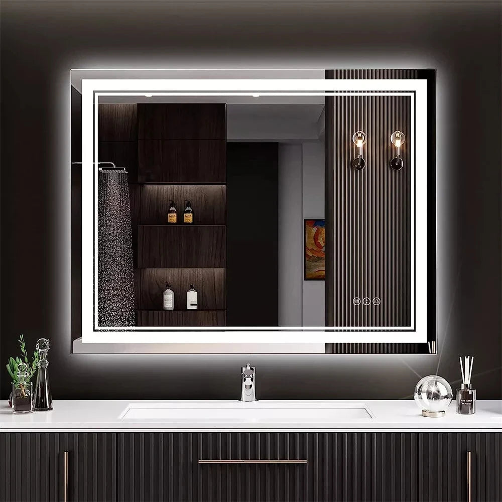 Wisfor LED Bathroom Mirror With Front Backlit Dimmable Vanity Wall Mirror HD Anti-fog
