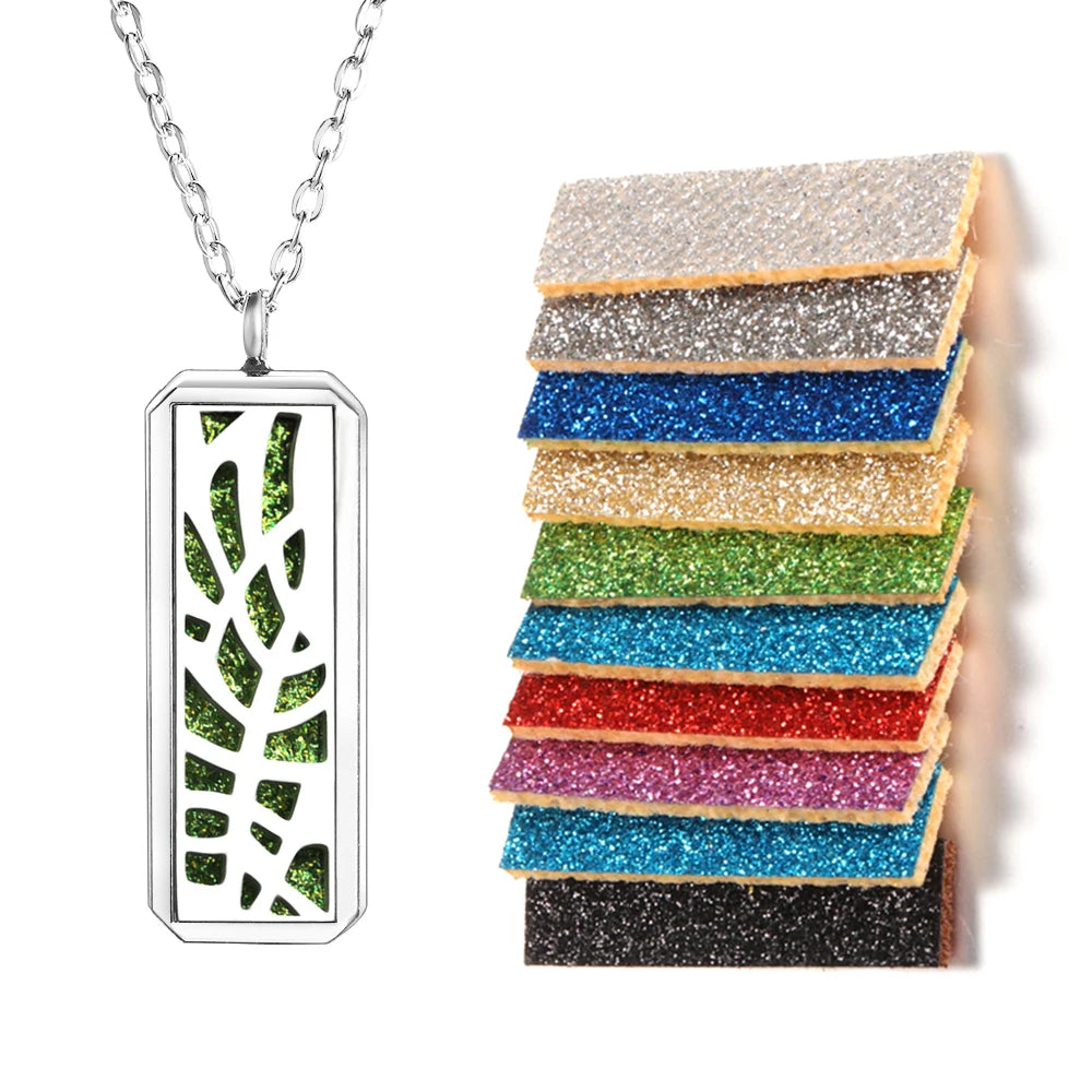 Rectangle Pendant Stainless Steel Magnetic Perfume Necklace Aromatherapy Essential Oil Diffuser Locket Fashion Necklace Jewelry