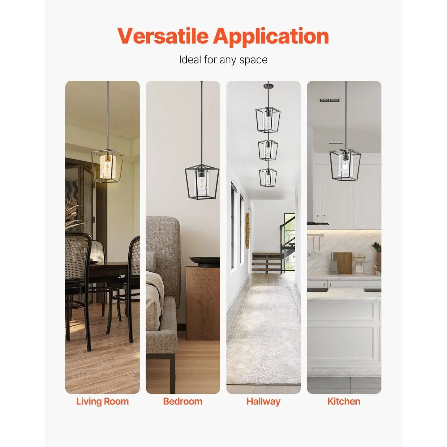 Black Iron Cage Metal Pendant Light with Glass Shade Elegant Chandelier & Pendant Lighting