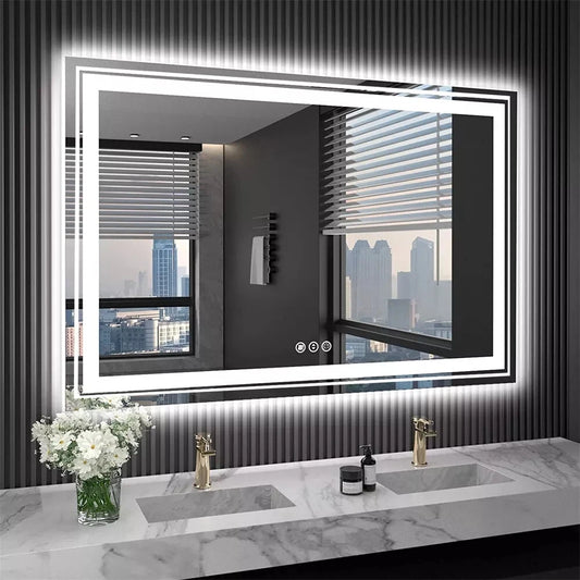 Wisfor LED Bathroom Mirror With Front Backlit Dimmable Vanity Wall Mirror HD Anti-fog