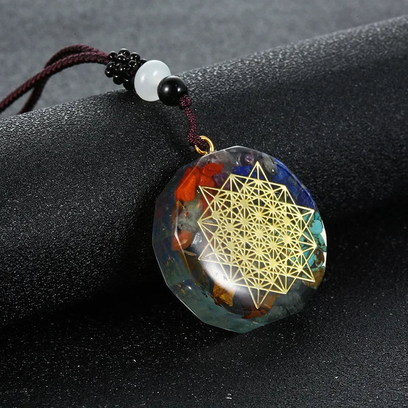 Retro Colorful Chips Natural Turquoise Amethyst Stone Chakra Orgone Energy Pendulum Amulet Reiki Healing Pendant Necklace