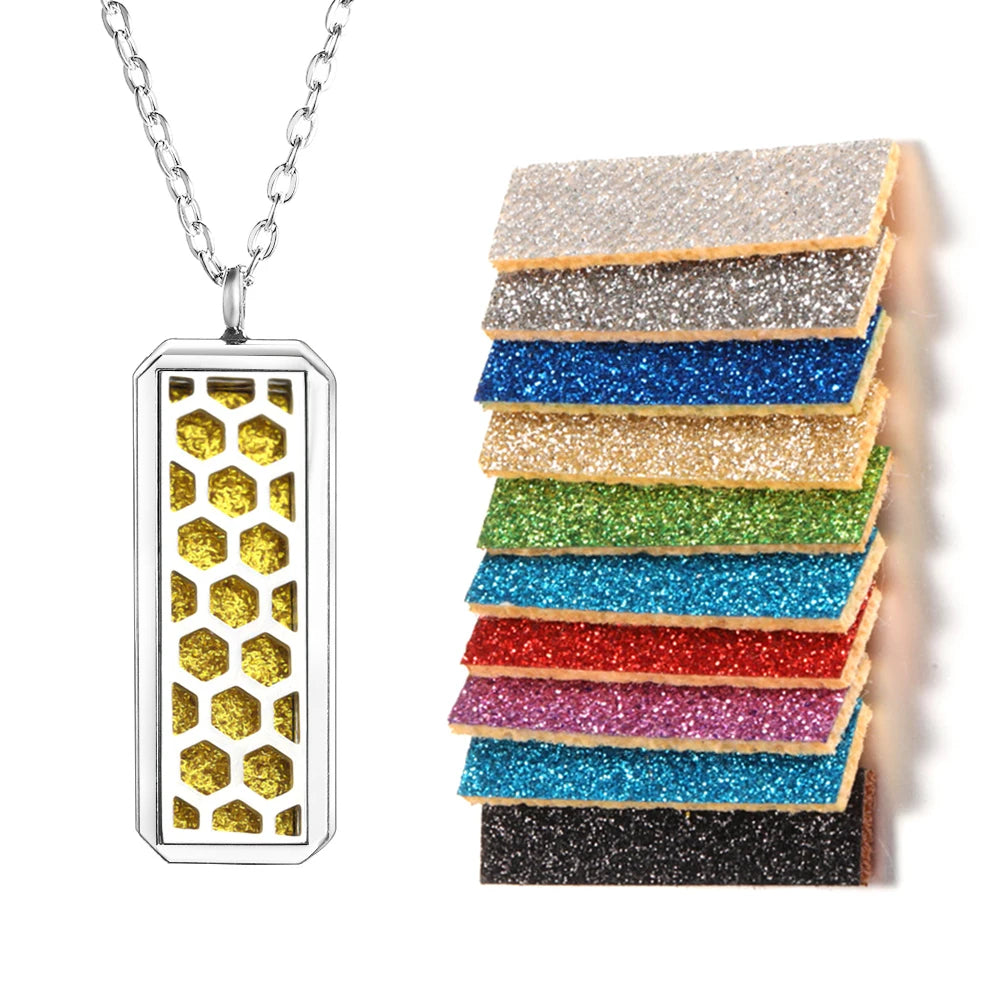 Rectangle Pendant Stainless Steel Magnetic Perfume Necklace Aromatherapy Essential Oil Diffuser Locket Fashion Necklace Jewelry