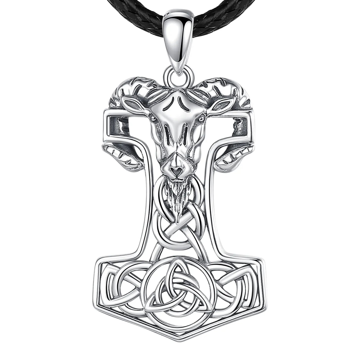 Eudora 925 Sterling Silver Norse Viking Thor's Hammer Mjolnir Rune Necklace Goat Celtic Knot Amulet Pendant Personality Jewelry