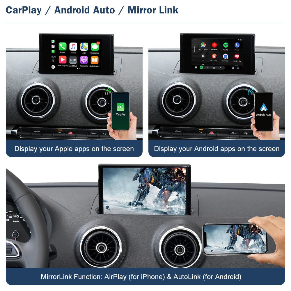 Road Top Wireless CarPlay Android Auto Interface for Audi A3 8V Q2 8P 2013-2018, with AirPlay Mirror Link Car Play Functions