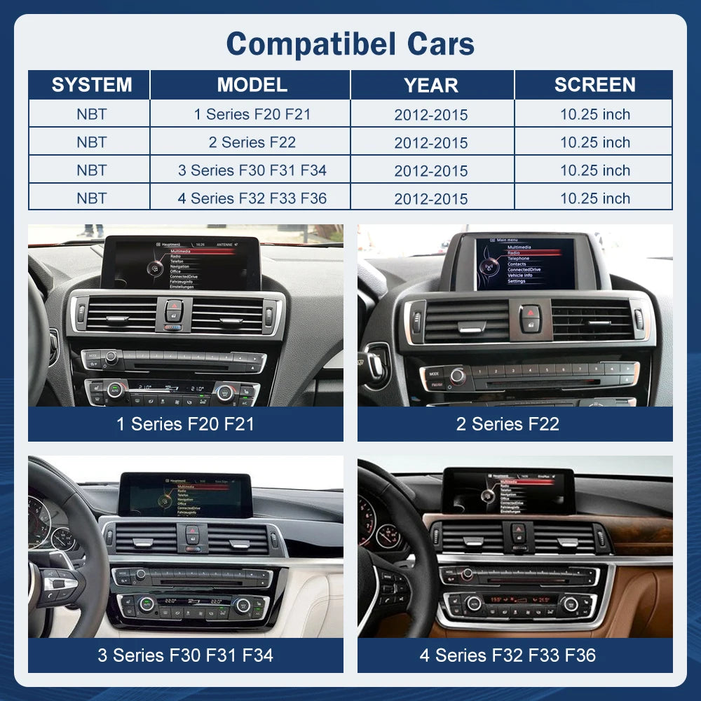 Multimedia AHD Display For BMW 1/2/3/4 Series F20/F21/F22/F30/F31/F32/F33 Touch Screen Wireless Carplay Android Auto Navigation