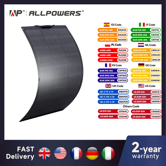 ALLPOWERS Flexible Solar Panel 100W Monocrystalline Solarpanel Solar Module Solar Cell Photovoltaic for Boat Roofs Garden RV