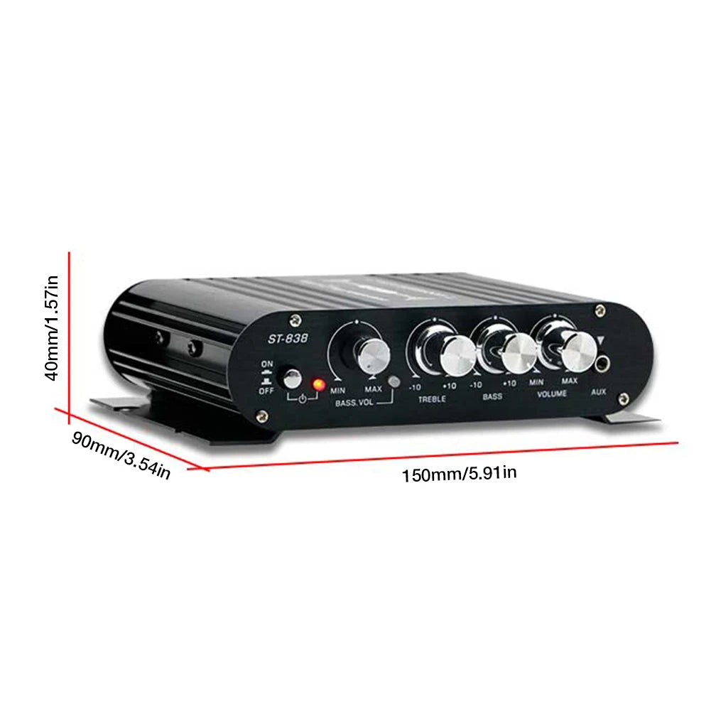 ST-838 HiFi 2.1 Channel Power Amplifier Stereo Bass Sound Amp RMS 80W*2 Class D Mini Media Player MP3 Car Black Home Amplify