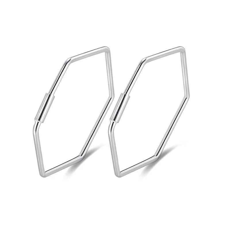 Trustdavis Newest 925 Sterling Silver Women's Jewelry Fashion Cute Hexagon Hoop Earrings For Fine Silver 925 Earring Gift DS133