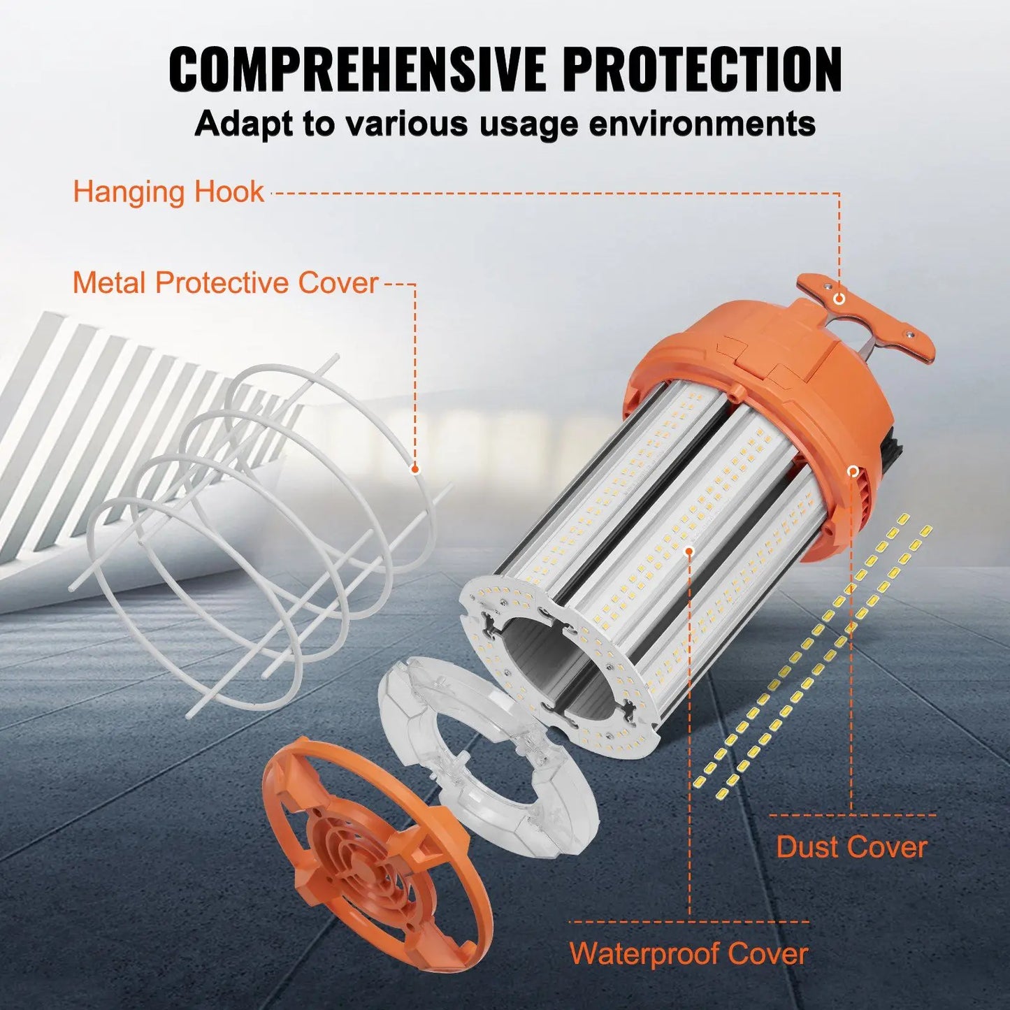 150W LED Portable Super Bright Temporary Work Light 20000lm Construction Indoor Outdoor Job Site Lighting 6 Hanging Lights
