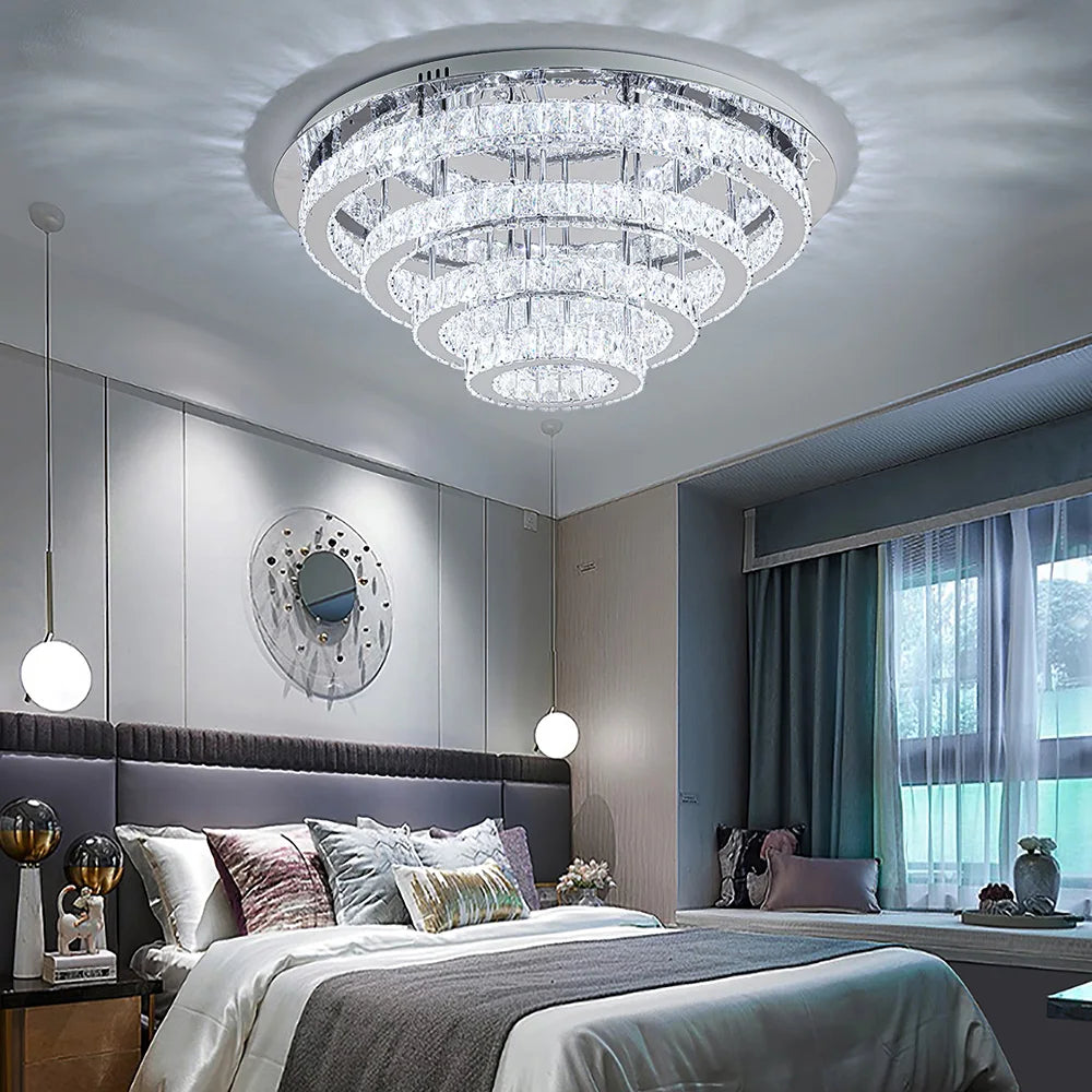 KOMORE Elegant Crystal Round & Square Ceiling Light for Living Room, Bedroom, Kitchen