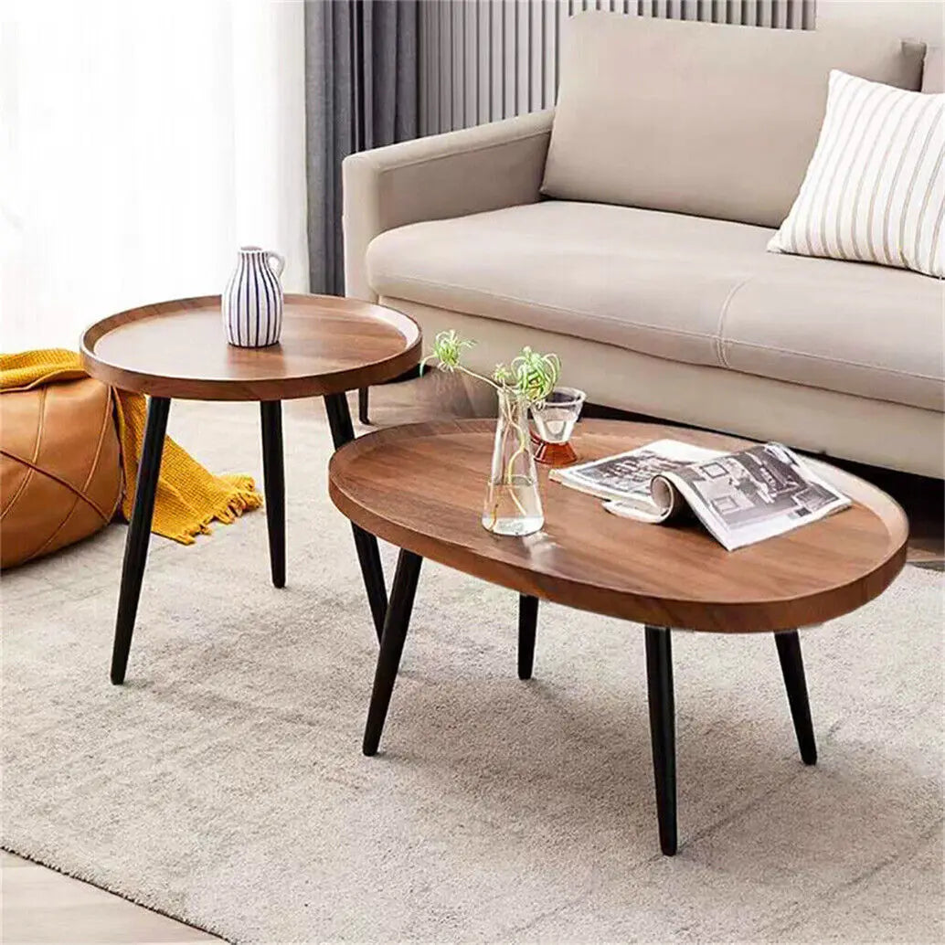 LUVODI Set of 2 Industrial Coffee Table Retro Square Wooden Center Tea Table Living Room Sofa Table with Metal Base