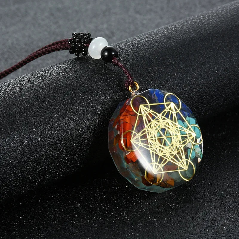 Retro Colorful Chips Natural Turquoise Amethyst Stone Chakra Orgone Energy Pendulum Amulet Reiki Healing Pendant Necklace