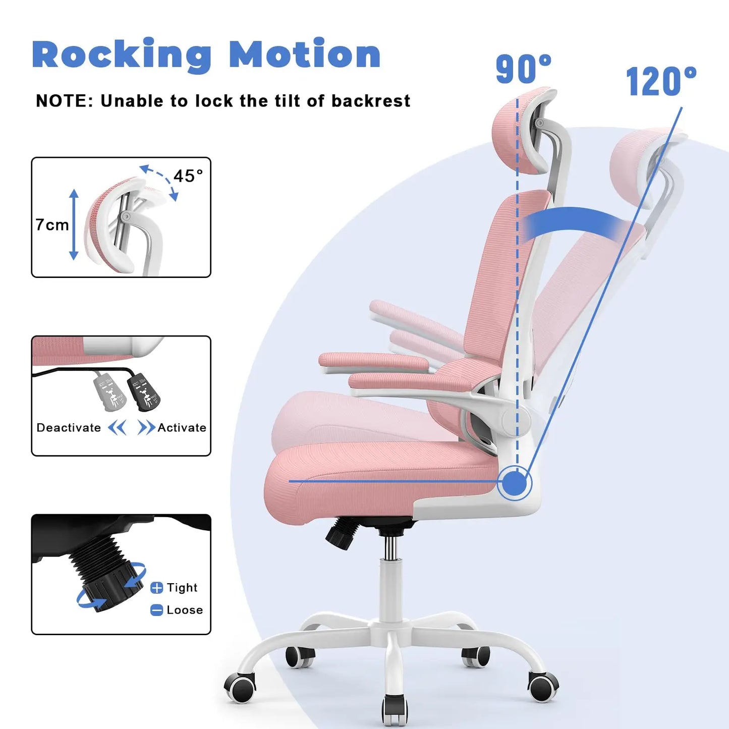 Ergonomic Office Chair Desk Chair with C-shaped Lumbar Support Adjustable Headrest and Reversible Armrest for Home Office Study