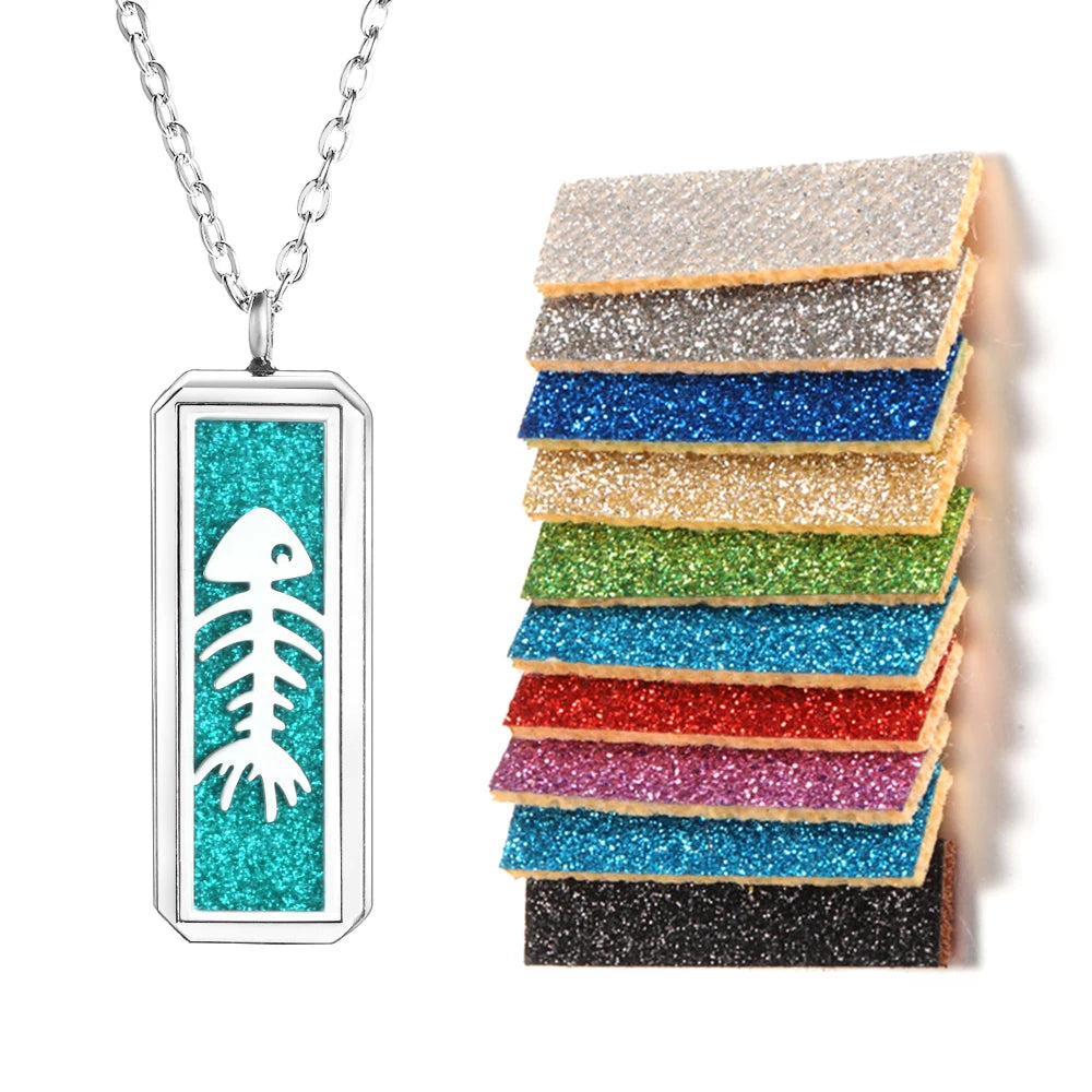 Rectangle Pendant Stainless Steel Magnetic Perfume Necklace Aromatherapy Essential Oil Diffuser Locket Fashion Necklace Jewelry