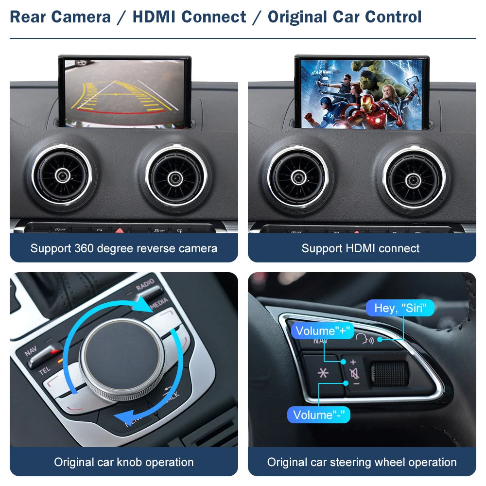 Road Top Wireless CarPlay Android Auto Interface for Audi A3 8V Q2 8P 2013-2018, with AirPlay Mirror Link Car Play Functions