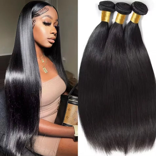 Natural Color Long straight Human Hair Bundles 30 40 Inches Brazilian Hair Bundles Remy Hair Extensions 3/4 Pieces For Women
