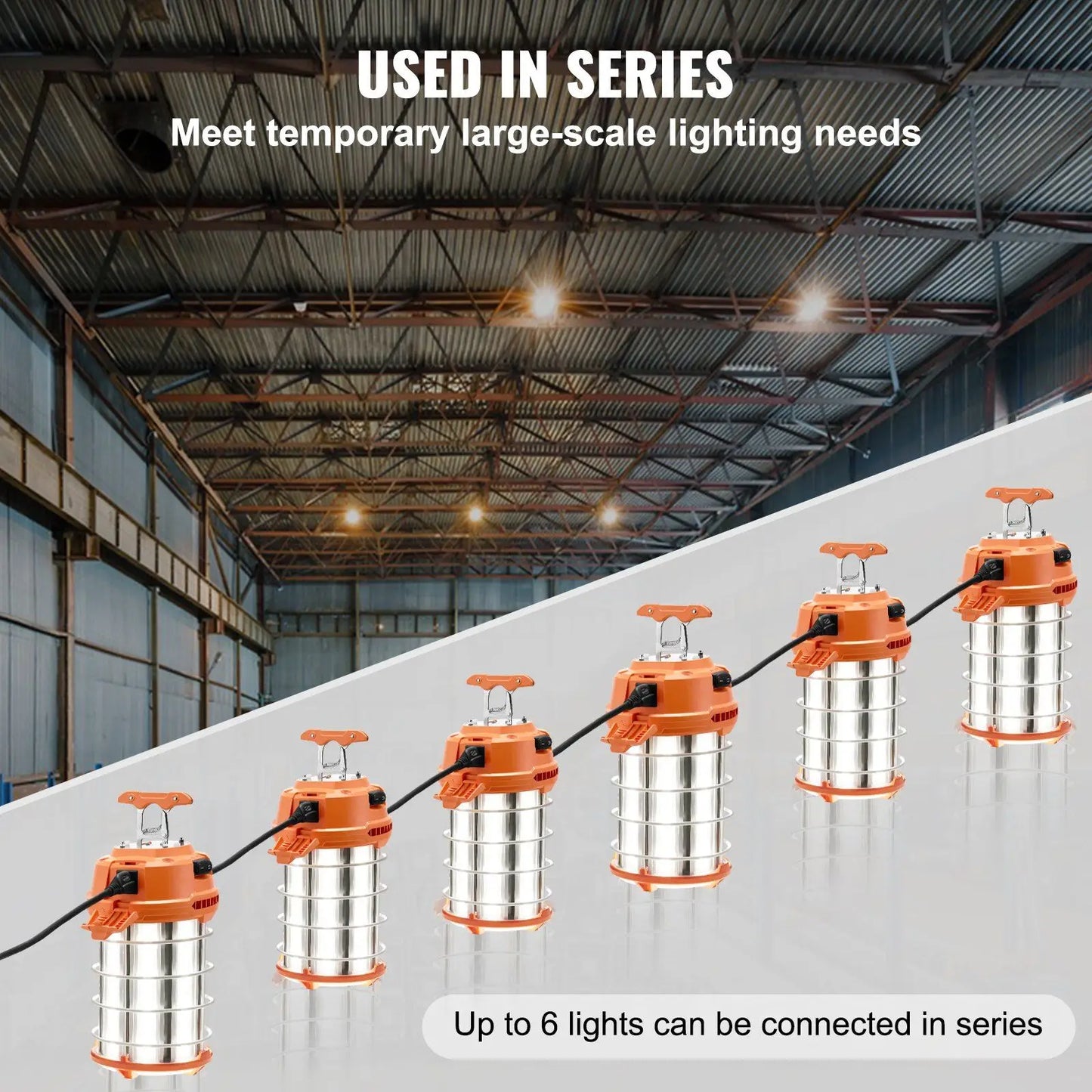 150W LED Portable Super Bright Temporary Work Light 20000lm Construction Indoor Outdoor Job Site Lighting 6 Hanging Lights