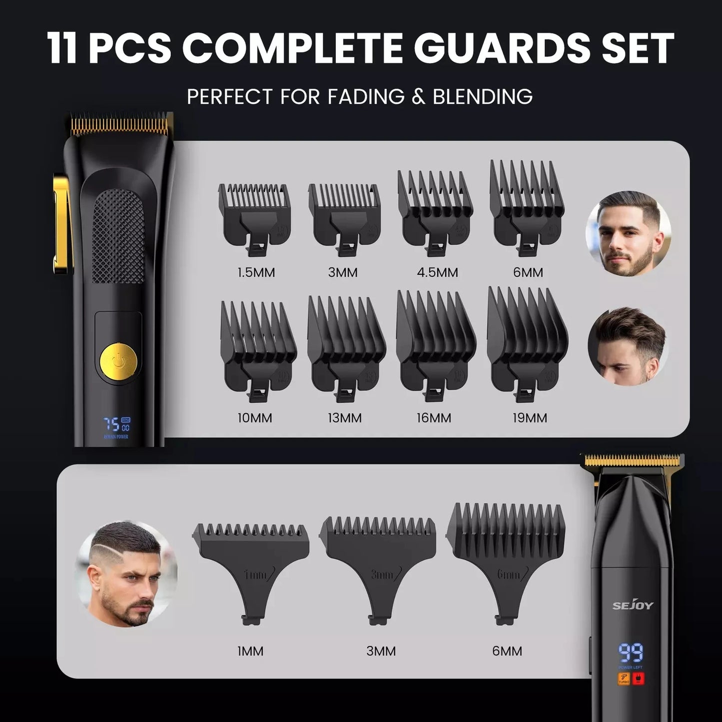 SEJOY 2 Pcs/set Hair Clippers Men Trimmer Kit for Barber Mens Beard Haircut Set Professional Hair Cutting Barber Machines