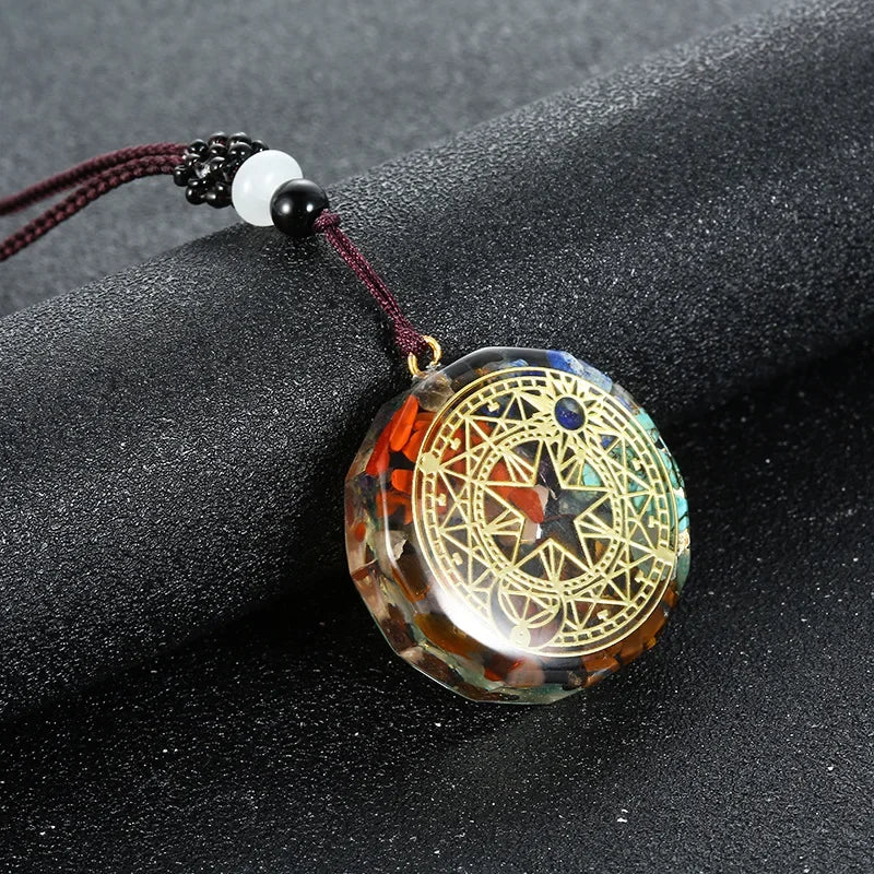 Retro Colorful Chips Natural Turquoise Amethyst Stone Chakra Orgone Energy Pendulum Amulet Reiki Healing Pendant Necklace