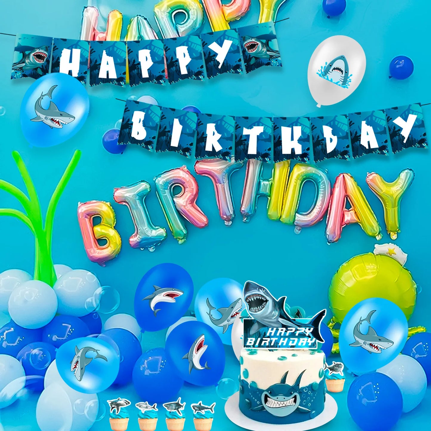 Shark Party Supplies,67 Pcs Shark Birthday Party Decorations & Shark Party Tableware Set -Plates and Napkins Tablecloths