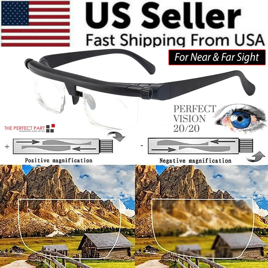 Adjustable Dial Reading Glasses with Variable Focus for Distance Vision Made in the US