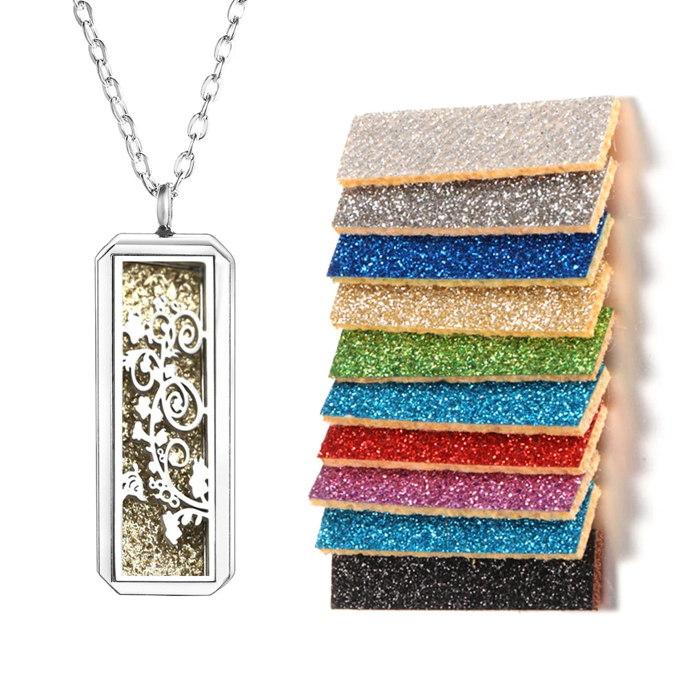 Rectangle Pendant Stainless Steel Magnetic Perfume Necklace Aromatherapy Essential Oil Diffuser Locket Fashion Necklace Jewelry