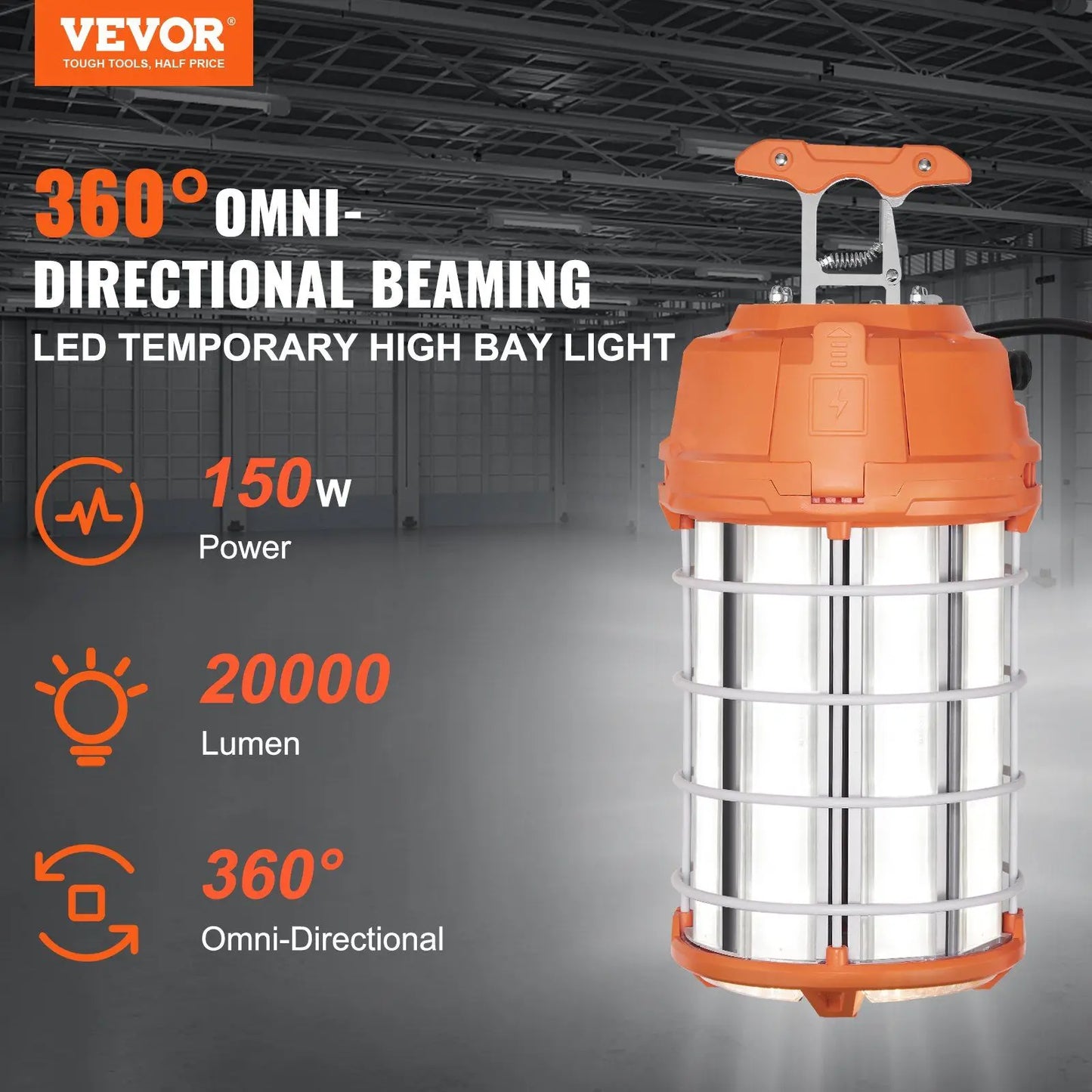 150W LED Portable Super Bright Temporary Work Light 20000lm Construction Indoor Outdoor Job Site Lighting 6 Hanging Lights