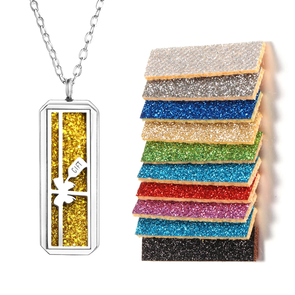 Rectangle Pendant Stainless Steel Magnetic Perfume Necklace Aromatherapy Essential Oil Diffuser Locket Fashion Necklace Jewelry