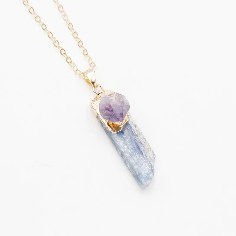 Natural bluestone pendant bluestone with amethyst necklace irregular bluestone blue crystal necklace Crystals and Healing Stones